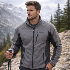 Marmot GORE Windstopper Softshell Jacket Men's L Gray Full Zip‎ Outdoor Hiking